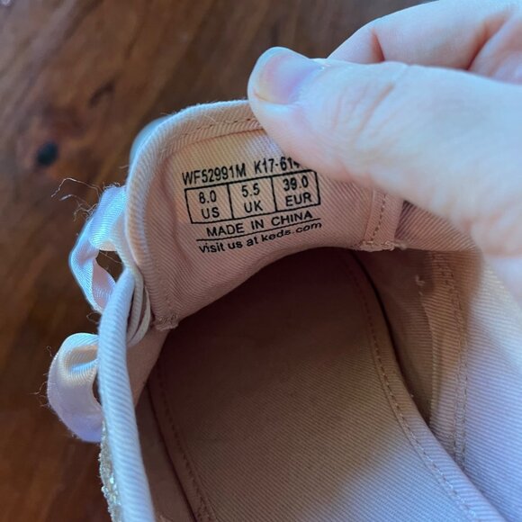 Kate Spade Keds Glitter Sneakers Womens Size 8 US Gold Sparkle With Pink Satin L - Picture 4 of 8